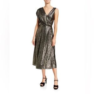 Alice + Olivia Roxy Front-Drape Metallic Midi Dress Holiday Party Size 4